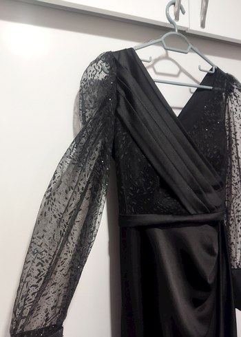 Siyah Drapeli Uzun Kadın Abiye Elbise - Görsel 5