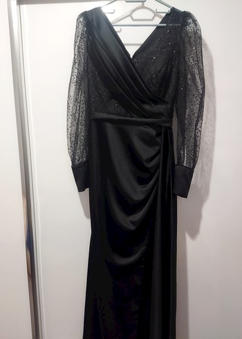 Siyah Drapeli Uzun Kadın Abiye Elbise - Görsel 7