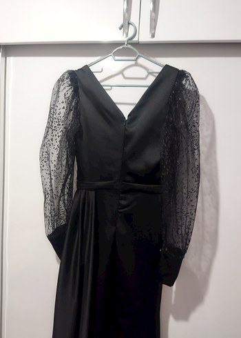 Siyah Drapeli Uzun Kadın Abiye Elbise - Görsel 9