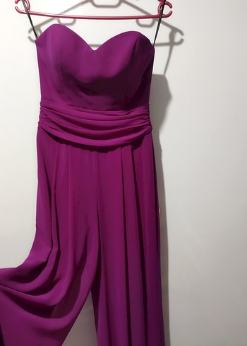 Fuşya Renk Uzun Straplez Kadın Tulum - Görsel 3