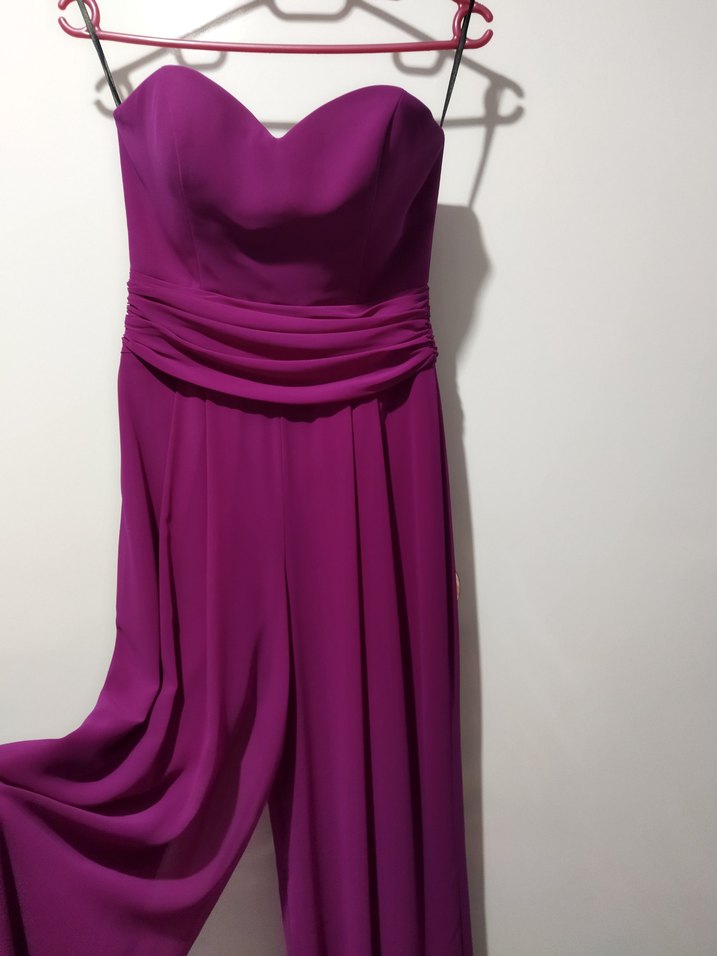 Fuşya Renk Uzun Straplez Kadın Tulum - Görsel 3