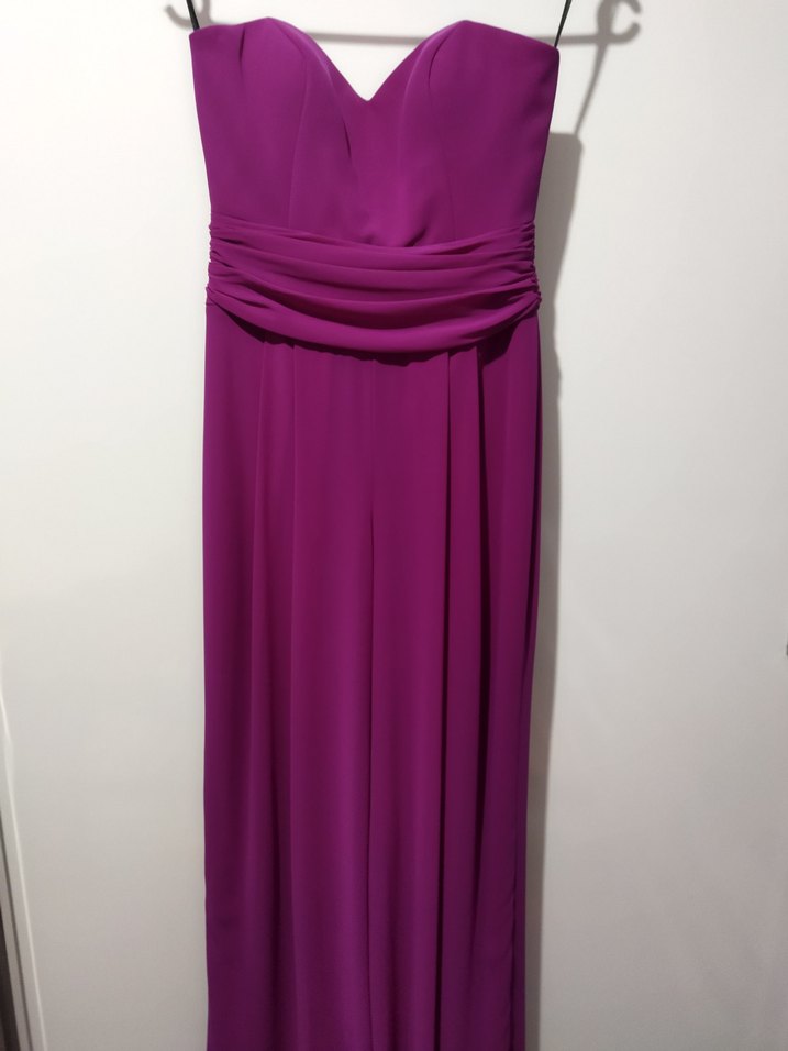 Fuşya Renk Uzun Straplez Kadın Tulum - Görsel 4