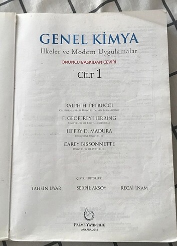  Palme Yayıncılık - Genel Kimya CİLT - 1