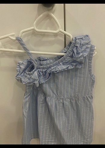 HelloBaby Kız Çocuk Mavi Çizgili Fırfırlı Elbise