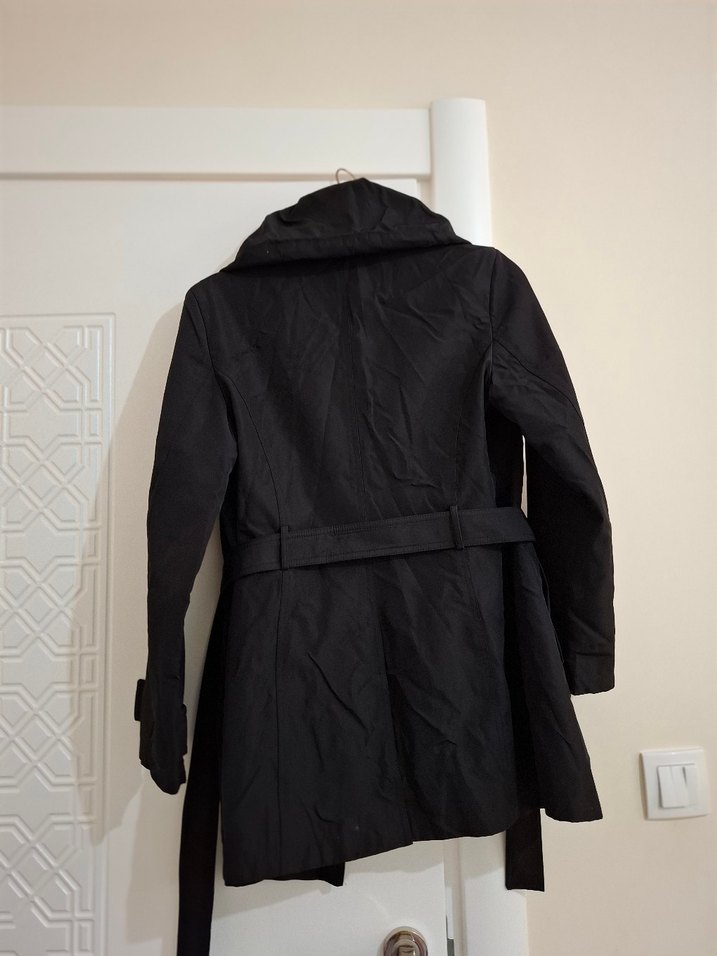 Leopar Desenli Siyah Midi Trençkot - Görsel 2