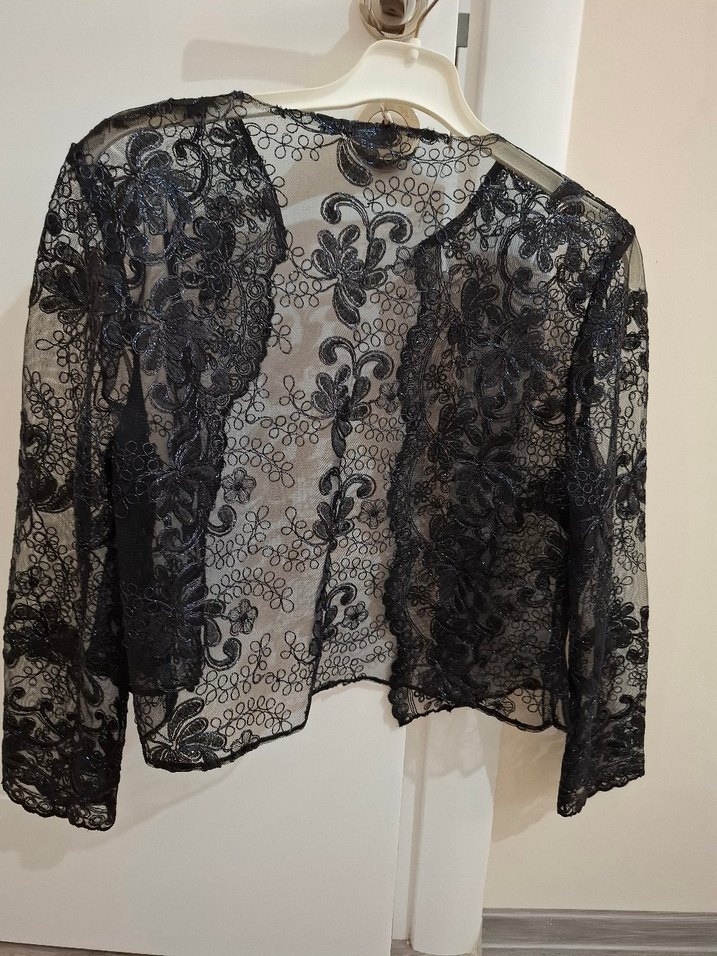 Siyah Nakışlı Dantel Uzun Kollu Bluz - Görsel 2