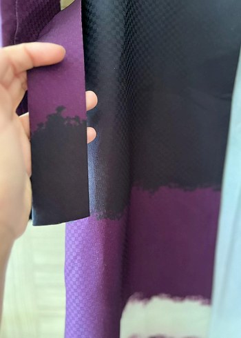 Mor Batik Desenli Uzun Kadın Kaban - Görsel 3