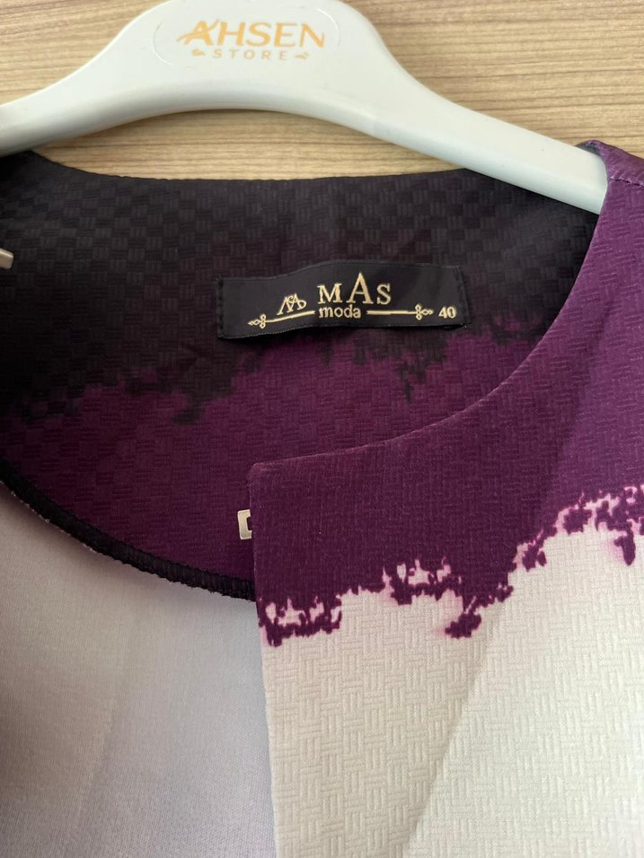 Mor Batik Desenli Uzun Kadın Kaban - Görsel 2