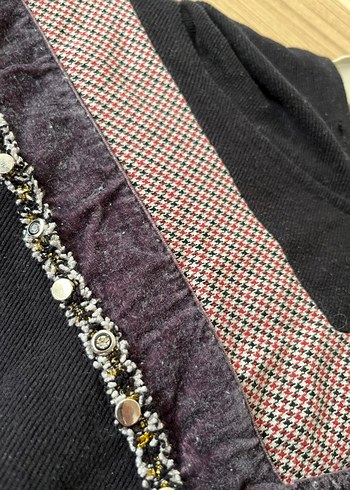 V Yaka Nakışlı Kadın Triko Sweatshirt - Görsel 3