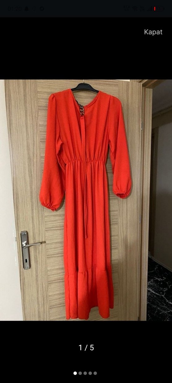 Kemerli Kırmızı Uzun Bohem Elbise - Görsel 5