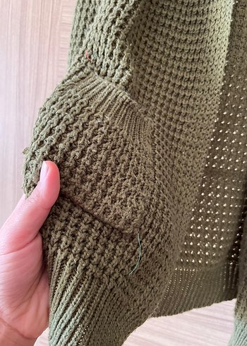 Kadın Haki Örgü Triko Hırka - Görsel 2