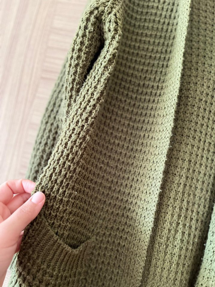 Kadın Haki Örgü Triko Hırka - Görsel 3