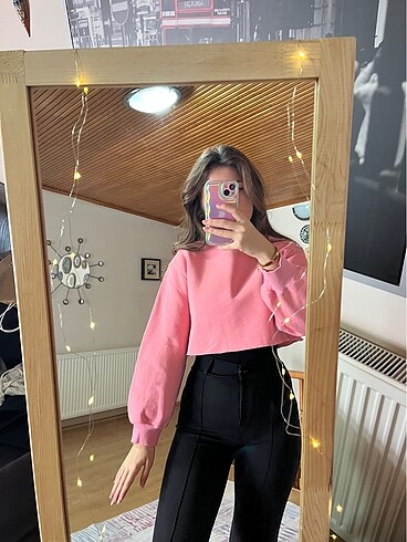 Şeker pembe crop sweatshirt