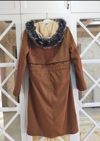 xl Beden Kahverengi Tüylü Uzun Kadın Mont