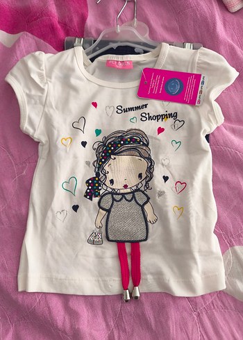 Kız Çocuk Düğmeli Kısa Kollu Pamuklu Tişört - Görsel 17