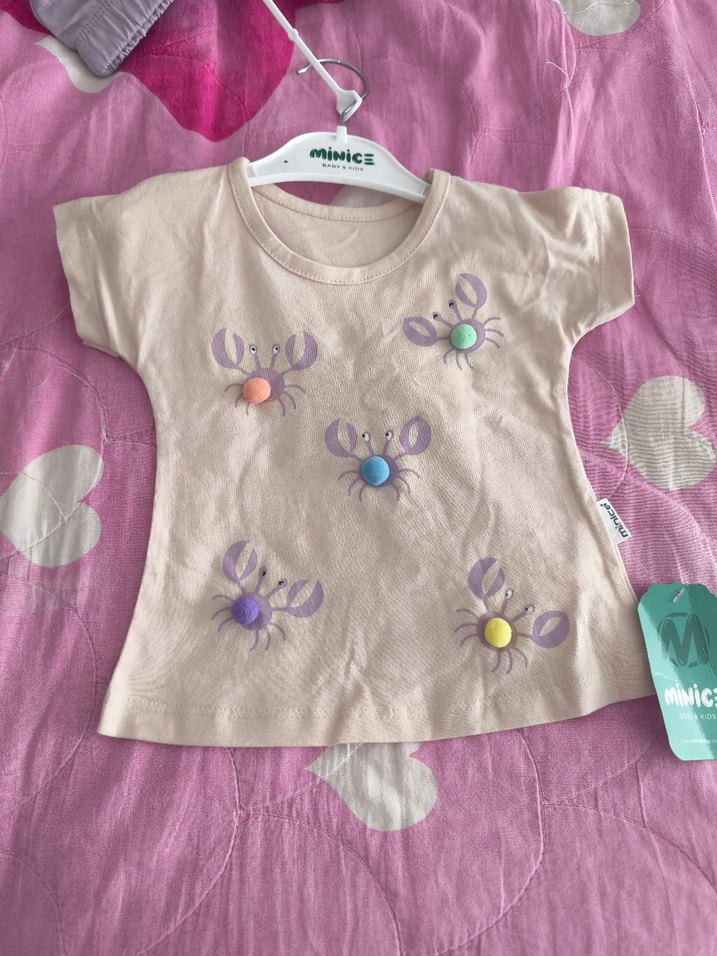 Kız Çocuk Düğmeli Kısa Kollu Pamuklu Tişört - Görsel 4