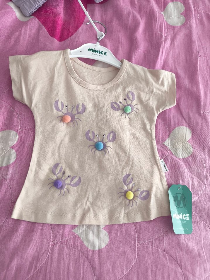 Kız Çocuk Düğmeli Kısa Kollu Pamuklu Tişört - Görsel 3