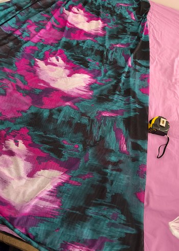 Pembe ve Koyu Renkli İpeksi Bohem Fular tül kumaş - Görsel 4