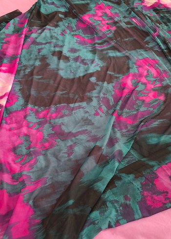 Pembe ve Koyu Renkli İpeksi Bohem Fular tül kumaş - Görsel 3