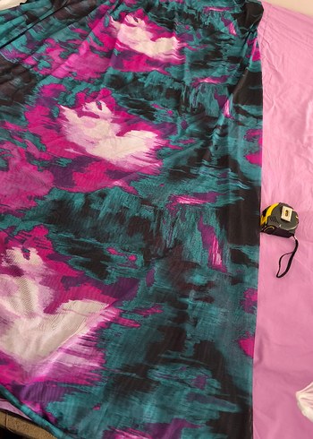 Pembe ve Koyu Renkli İpeksi Bohem Fular tül kumaş - Görsel 6