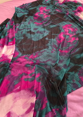 Pembe ve Koyu Renkli İpeksi Bohem Fular tül kumaş - Görsel 2