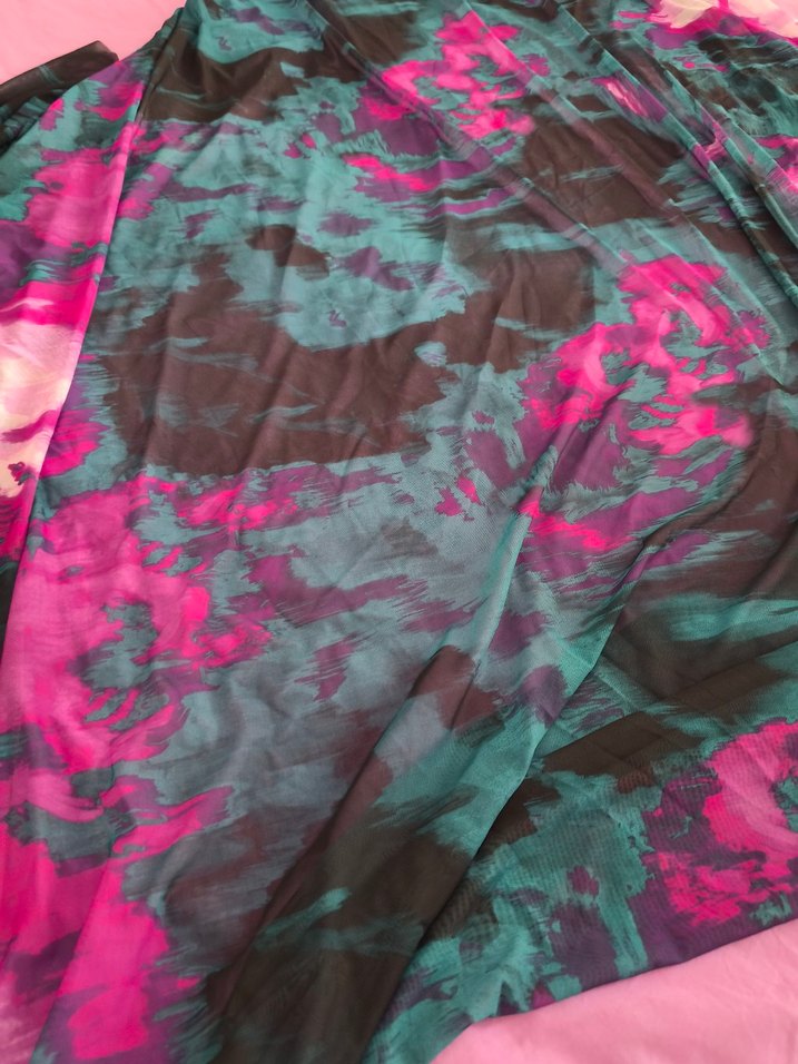 Pembe ve Koyu Renkli İpeksi Bohem Fular tül kumaş - Görsel 3