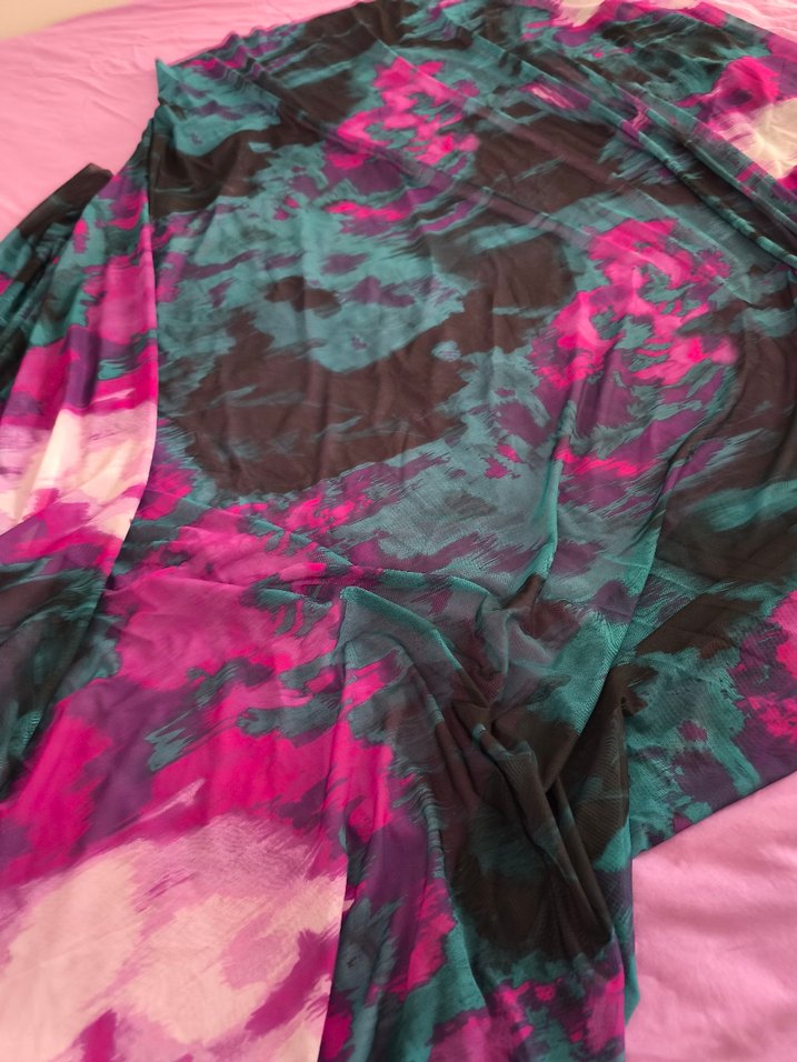 Pembe ve Koyu Renkli İpeksi Bohem Fular tül kumaş - Görsel 2