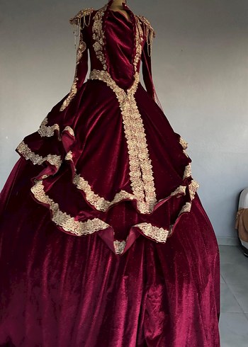 Bordo İşlemeli Uzun Kollu Kadın Bindallı - Görsel 2