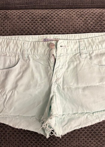Düğmeli açık yeşil Mini Pamuk Şort
