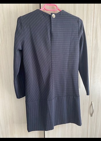 Çizgili Mavi-Gri Kadın Ofis Elbisesi - Görsel 2