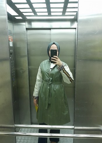 Kahverengi Deri Kamuflaj Desenli Midi Trençkot