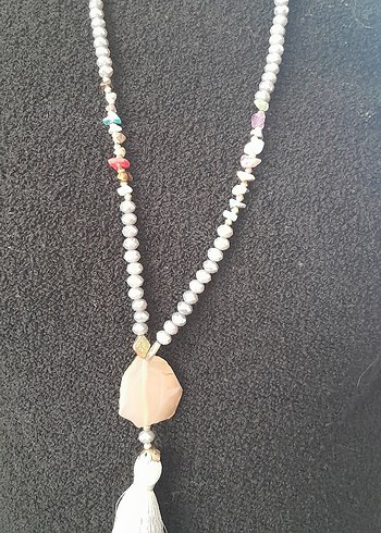 Gri Bohem Uzun Püsküllü Kolye - Görsel 6