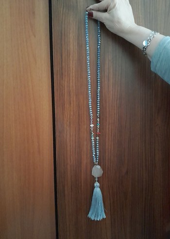 Gri Bohem Uzun Püsküllü Kolye - Görsel 4