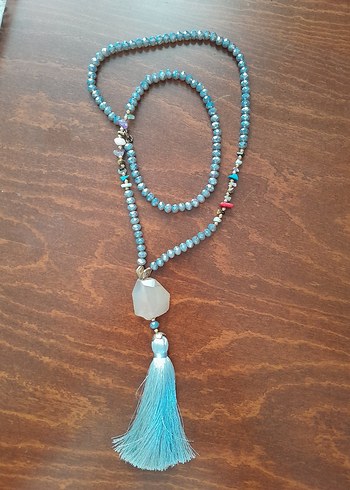 Gri Bohem Uzun Püsküllü Kolye - Görsel 3