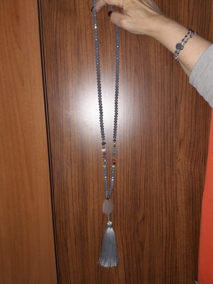Gri Bohem Uzun Püsküllü Kolye - Görsel 5
