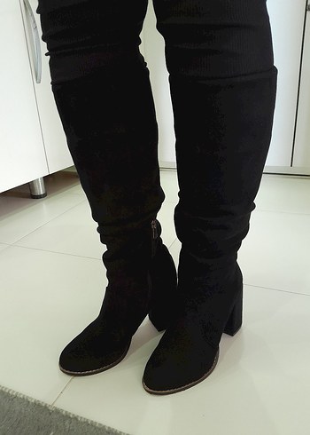 38 numara Siyah Süet Kadın Dizaltı çizme. - Görsel 4