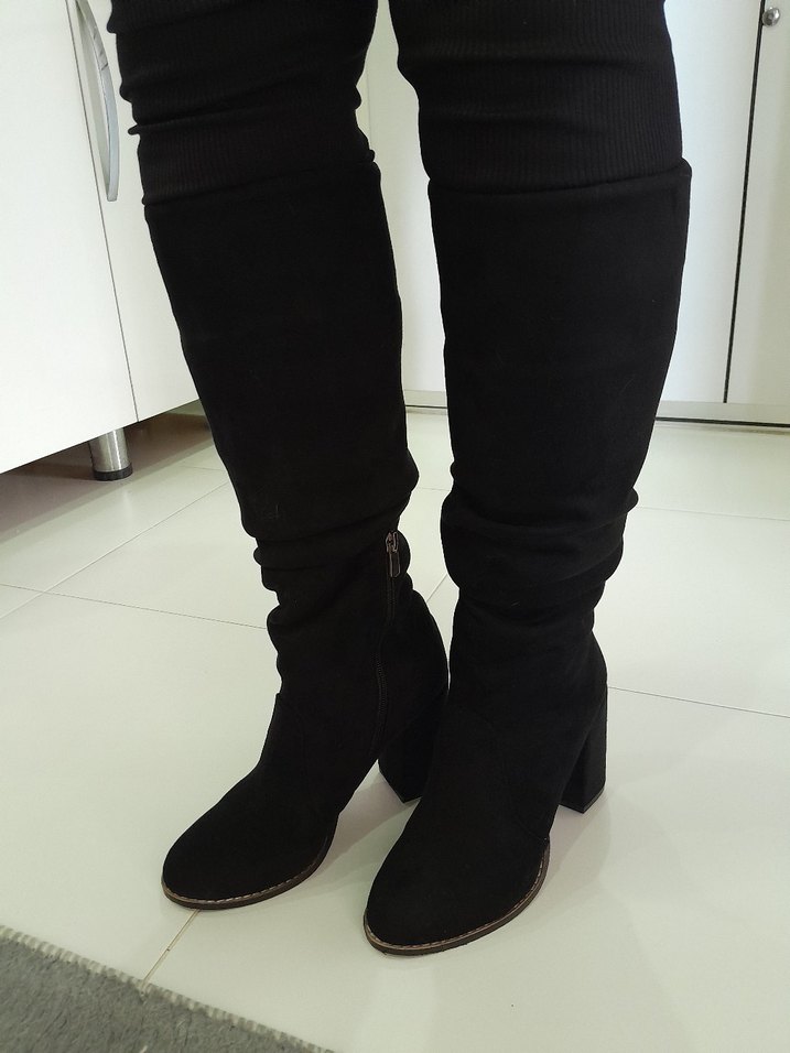 38 numara Siyah Süet Kadın Dizaltı çizme. - Görsel 4
