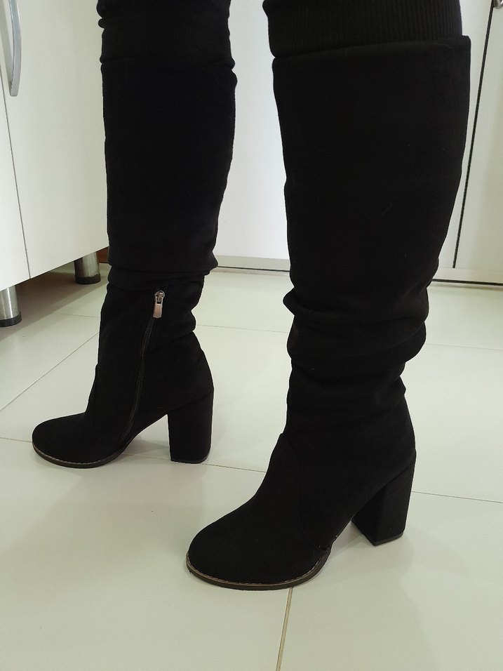38 numara Siyah Süet Kadın Dizaltı çizme. - Görsel 2