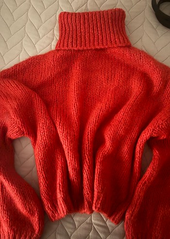 Kırmızı Boğazlı Triko Kadın Kazak - Görsel 2