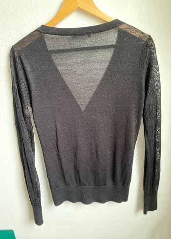 Siyah V Yaka İnce Triko Hırka - Görsel 2