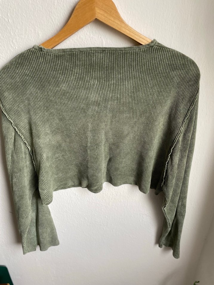 Addax Haki Yeşil Crop Triko / Yıkamalı Görünüm - Görsel 2