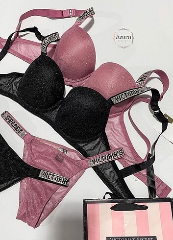 Victoria s Secret Victoria's Secret Siyah Simli Destekli Sütyen Tanga Takım 