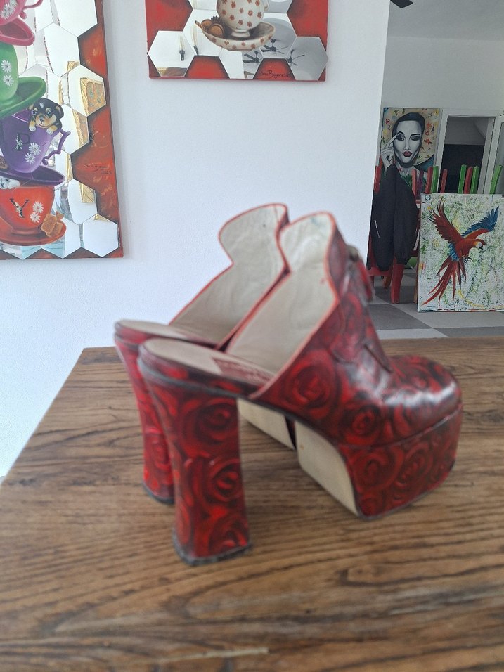 TASARIM Kırmızı Desenli Platform Topuklu Deri Ayakkabı - Görsel 4