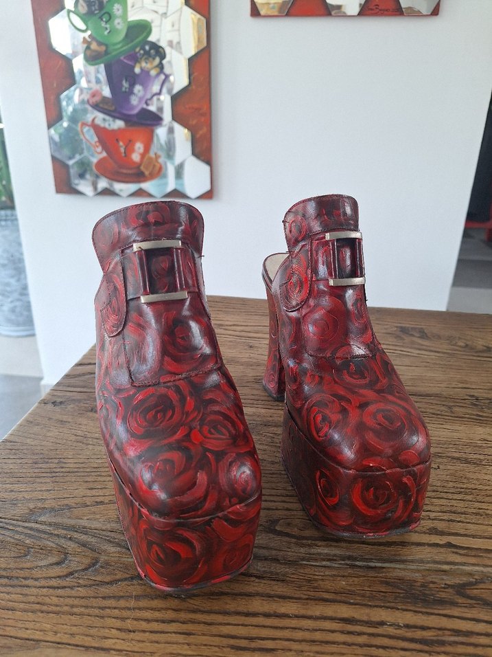 TASARIM Kırmızı Desenli Platform Topuklu Deri Ayakkabı - Görsel 3