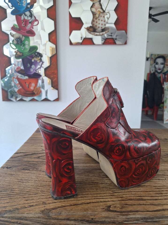 TASARIM Kırmızı Desenli Platform Topuklu Deri Ayakkabı - Görsel 2