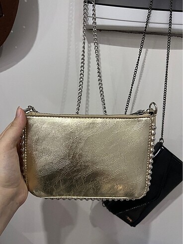 Stradivarius gold boncuklu çanta