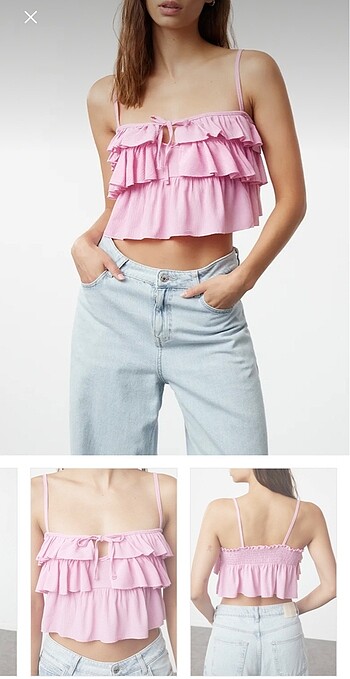 Pembe crop askılı