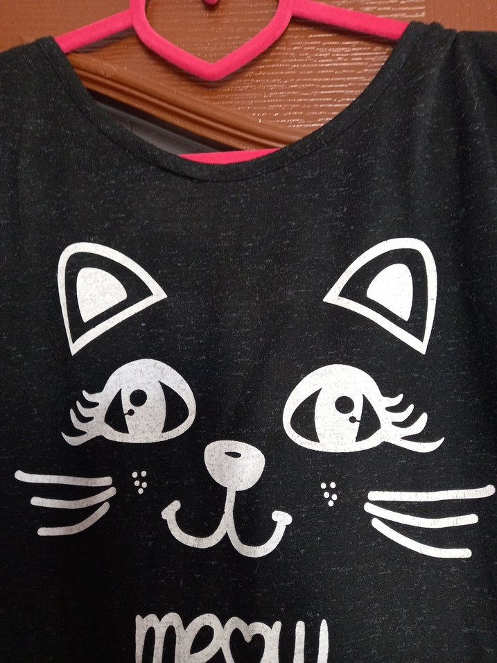 Kedi Desenli Siyah Goth Tarzı Tişört - Görsel 2