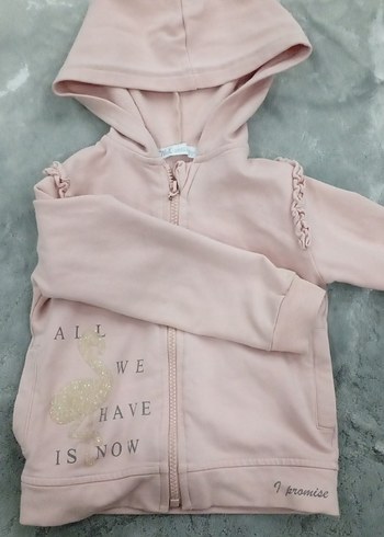 Kız Çocuk Kapüşonlu Fermuarlı Pembe Sweatshirt - Görsel 2
