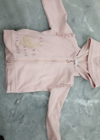 Kız Çocuk Kapüşonlu Fermuarlı Pembe Sweatshirt - Görsel 3